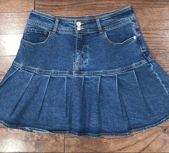 Wild Fable Blue Denim Pleated Ruffle Mini Skirt – Size 10 - Picture 1 of 5
